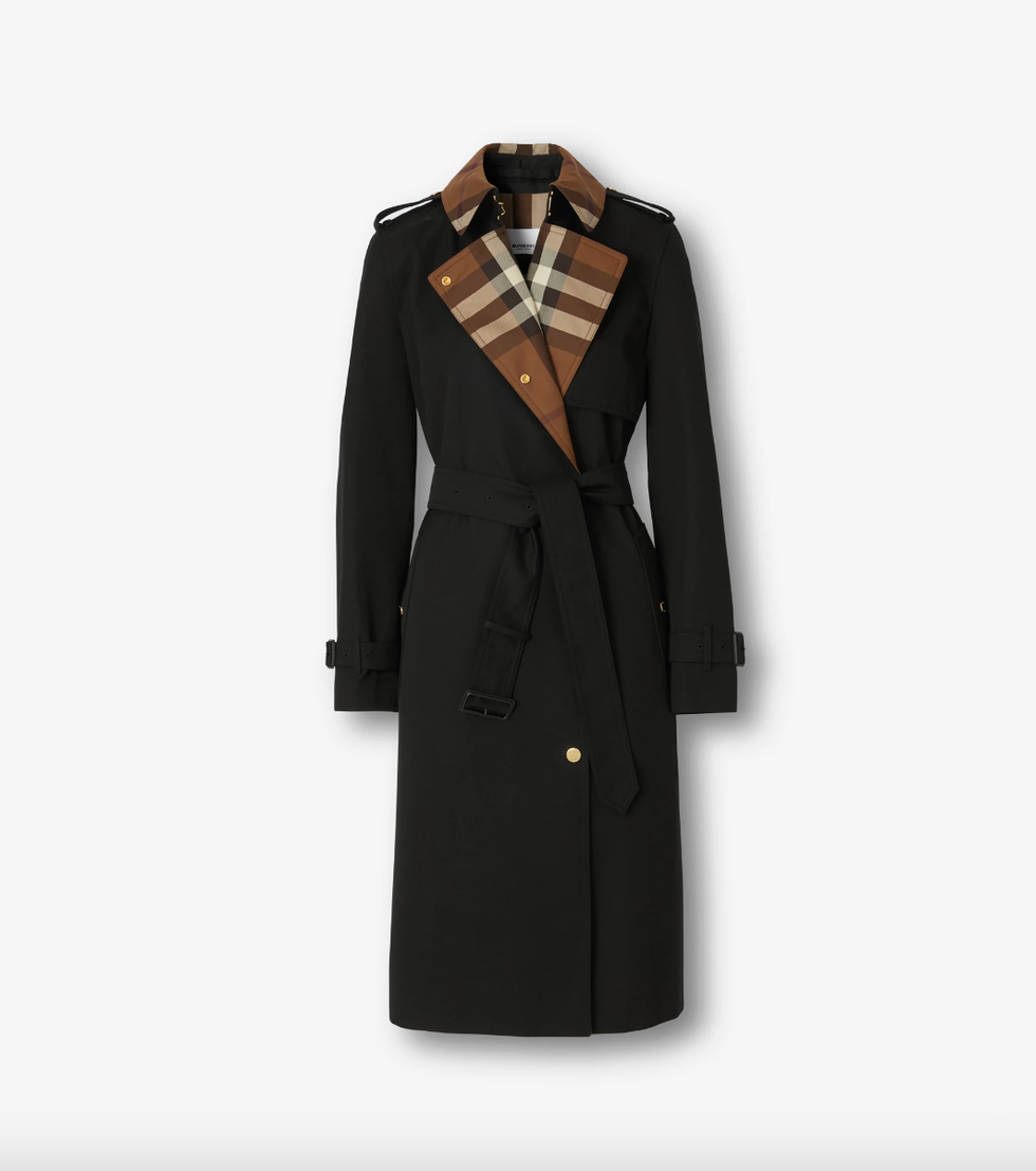 Burberry Long Check Collar Gabardine Trench Coat