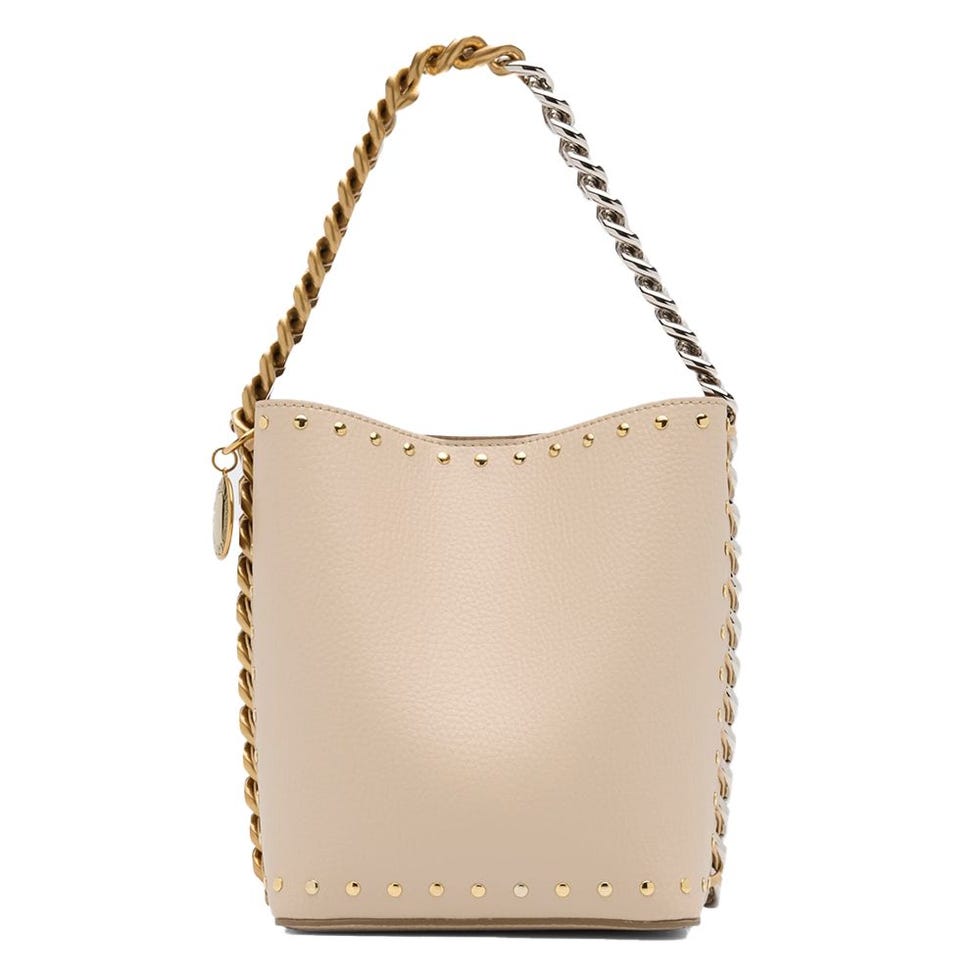 Two-tone bucket bag with Frayme studs