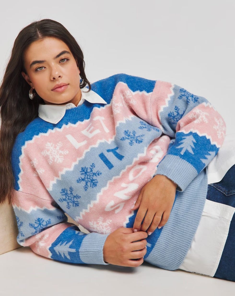 Blue And Pink Let It Snow Christmas Jumper