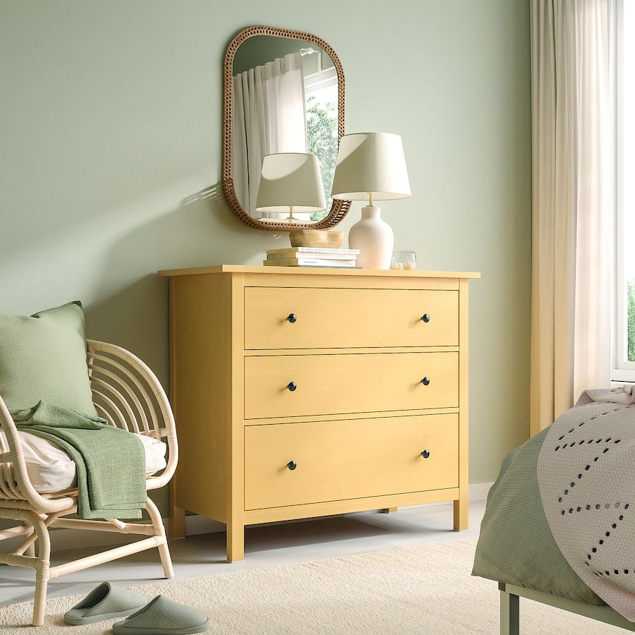 Cómoda de 3 cajones, pintura amarilla, HEMNES