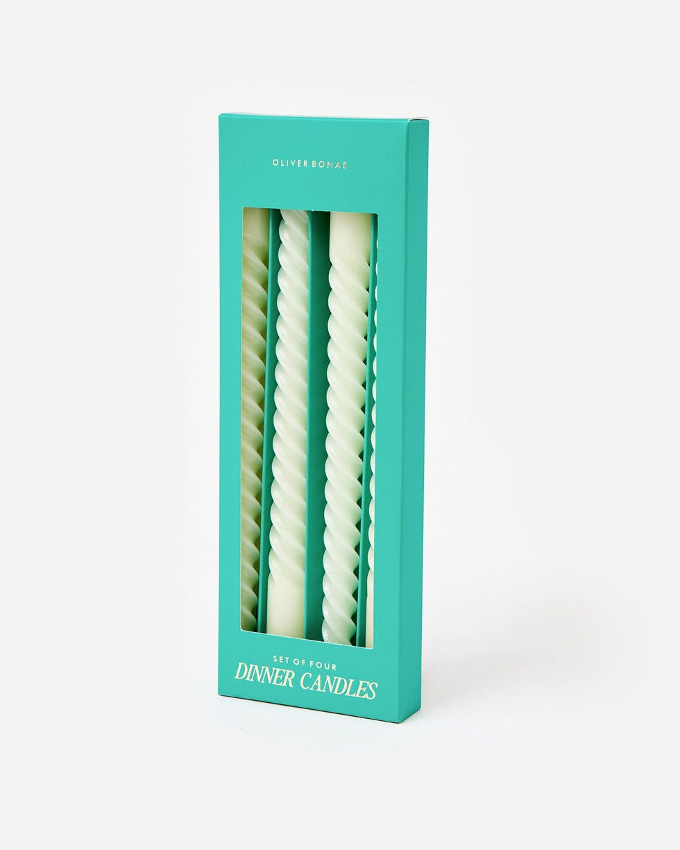 White Twisted Dinner Candles Set of Four