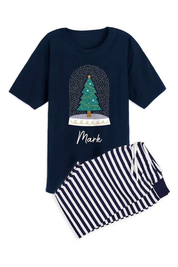 Mens Personalised Christmas Tree Snow Globe Pyjamas by Stitch Style