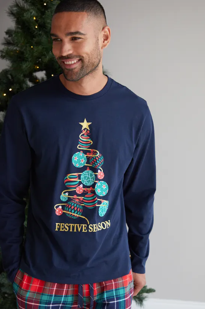 'Frenchie' Cotton Long Sleeve Christmas Check Pyjama Set
