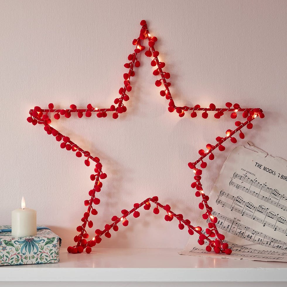Osby Star Light Red Pom Pom Christmas Decoration