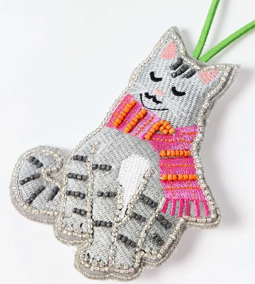 Mickey Tabby Cat Beaded Christmas Tree Decoration