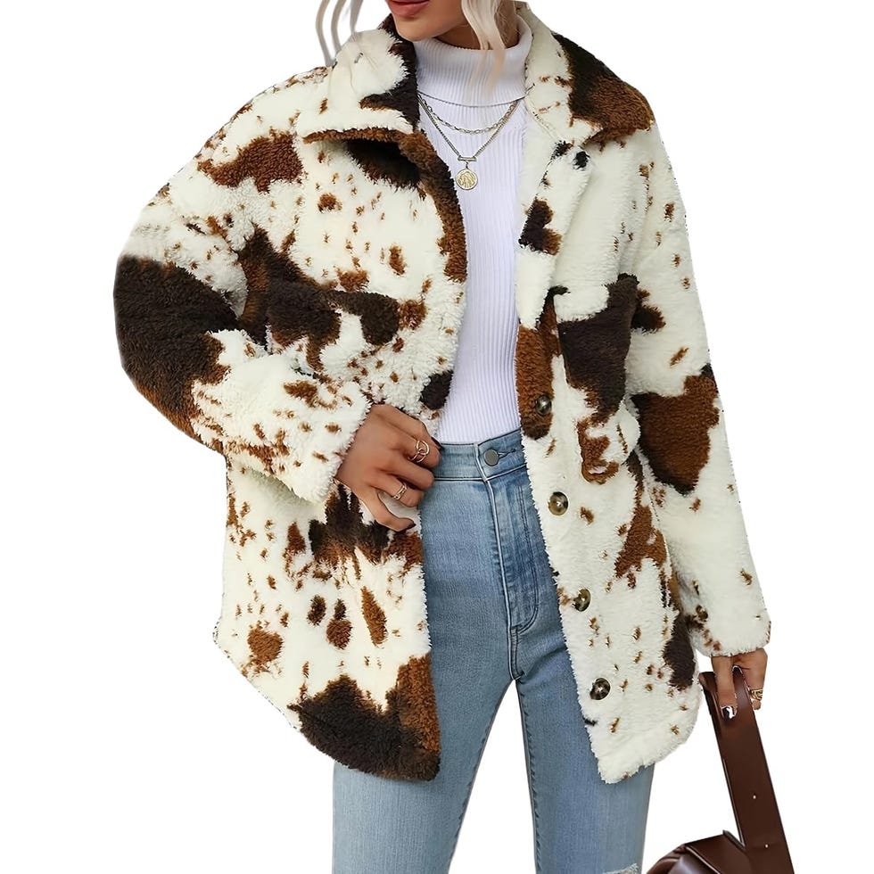 Cow Print Faux Fur Jacket 