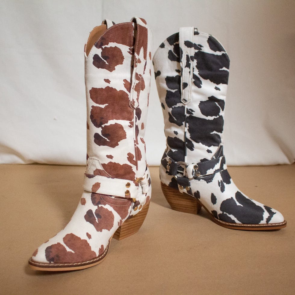 Evon Knee-High Cow Print Boots