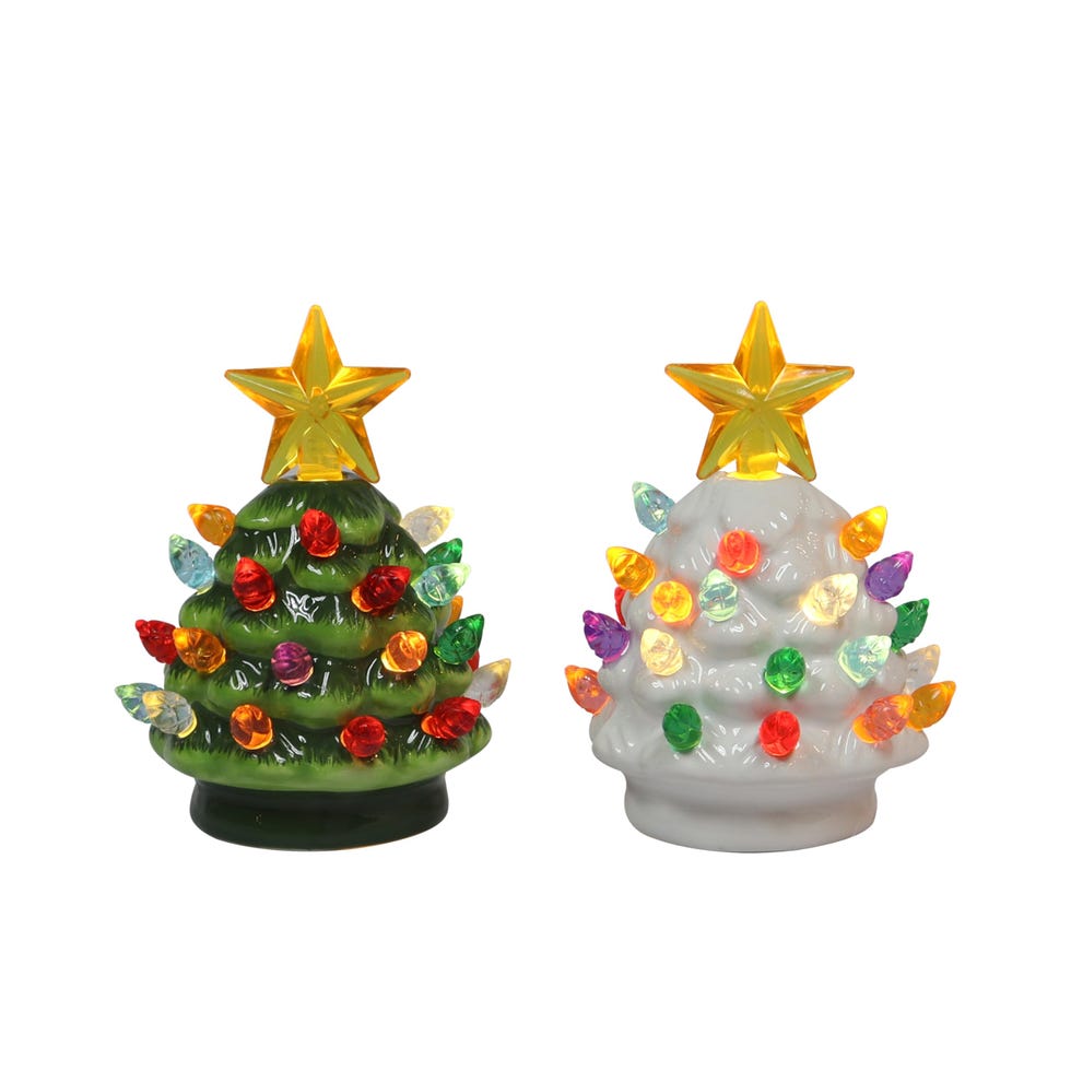 2pc LED Ceramic Mini Christmas Trees