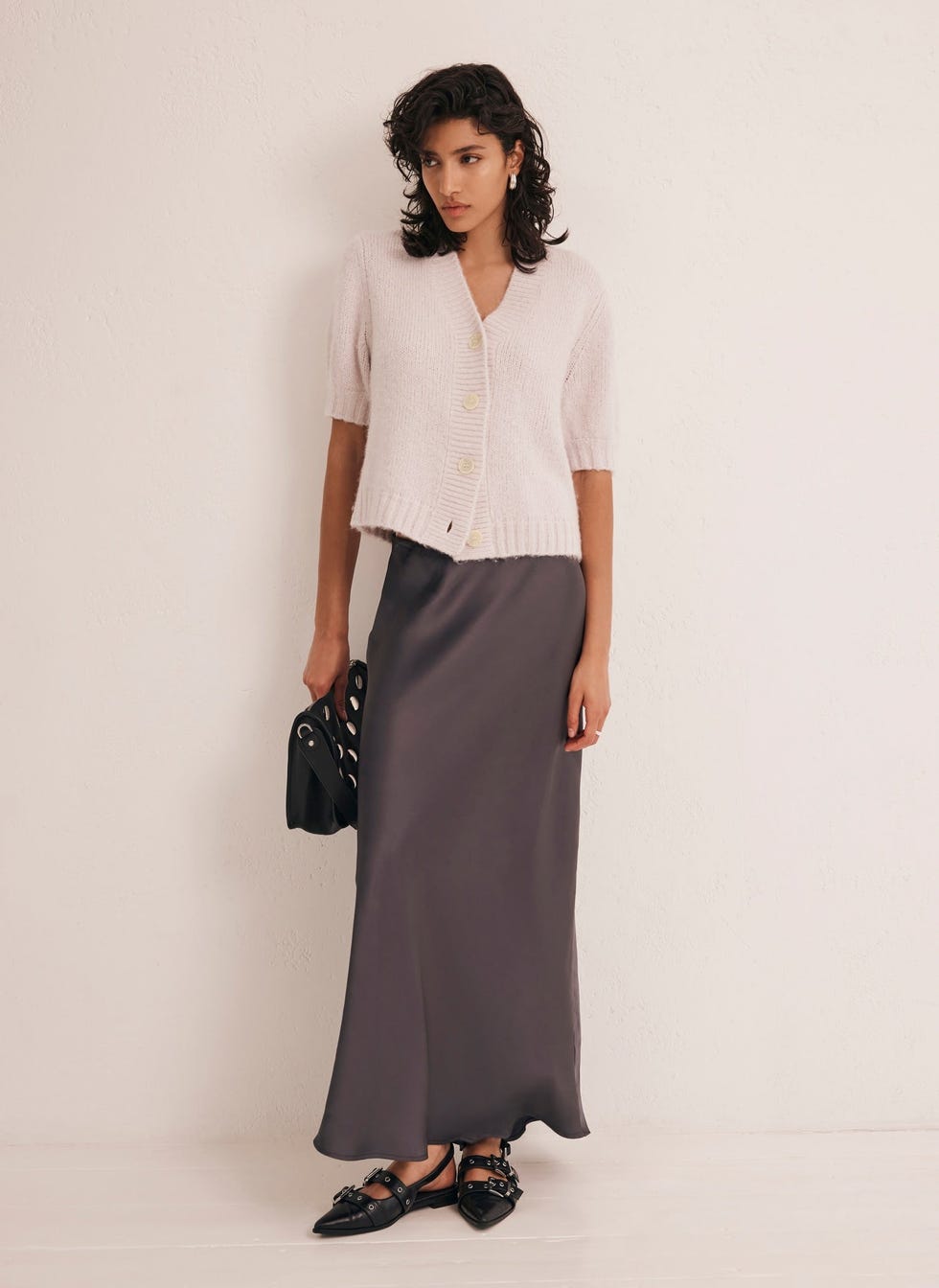 Grey Satin Slip Skirt