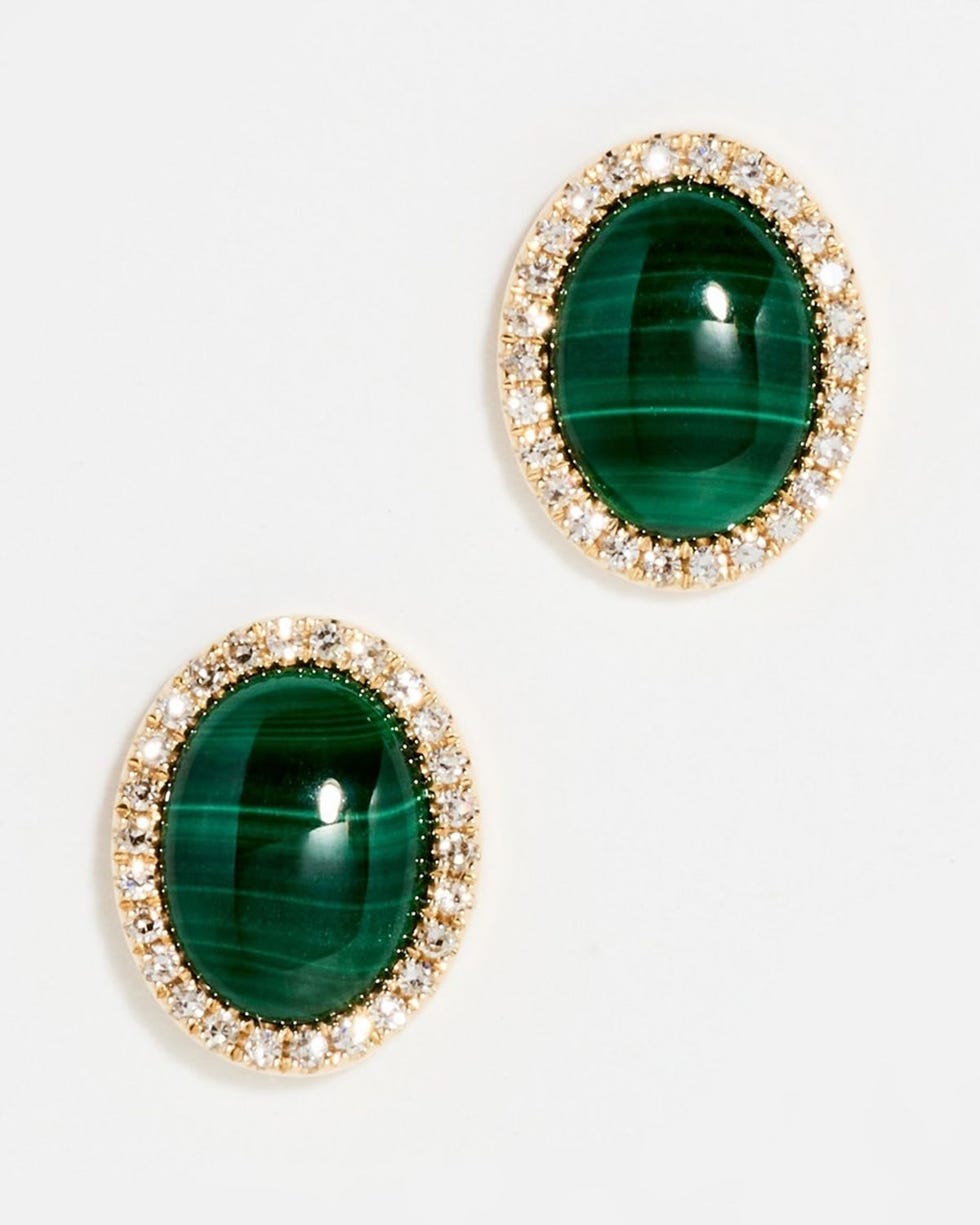 14k Diamond & Malachite Stud Earrings