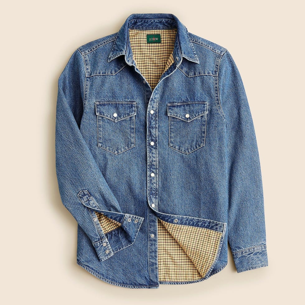 Heavyweight denim western shirt with flannel lining