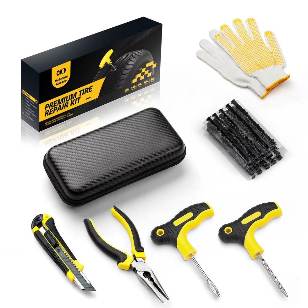Kit di riparazione per pneumatici sgonfi - 27 pezzi - Kit di tappi per foratura e toppe con custodia, kit di toppe per pneumatici portatile con sigillante, ideale per auto, camion, moto, bici