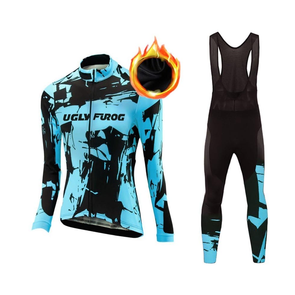 UGLY FROG Completo Ciclismo Donna, Maglia Maniche Lunghe + Bib Pantaloni Set Professionale per MTB Ciclista Bici da Corsa Città Invernale Fleece Cold Wear Camouflage Blu