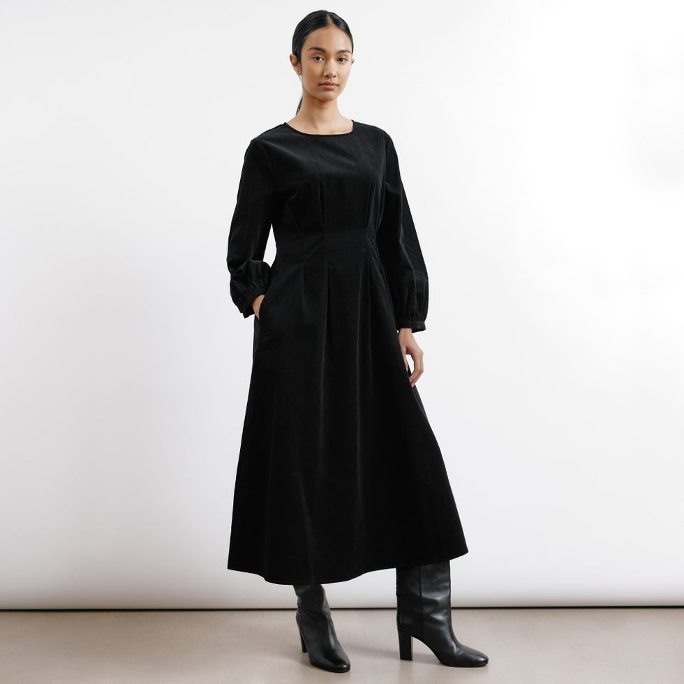 Waisted Cord Midi Dress