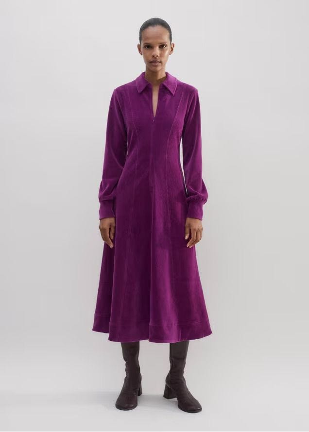 Cord Velour Fit And Flare Midi Dress