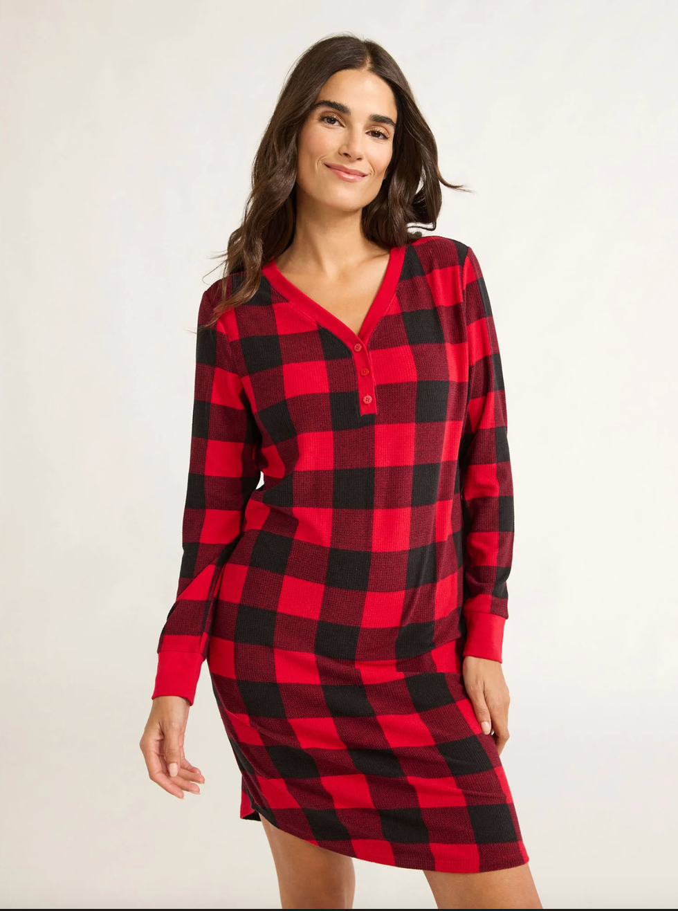 Long Sleeve Velour Waffle Henley Sleepshirt with Socks