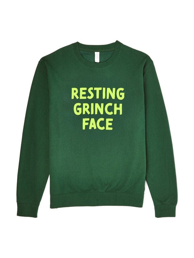 Christmas Bottle Green Sweatshirt “Resting Grinch Face”