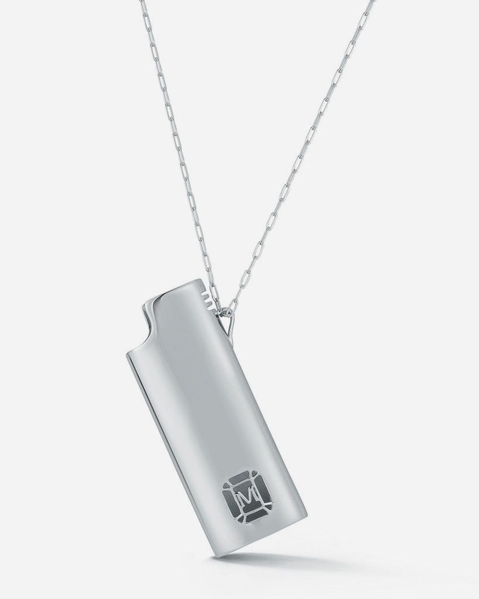 Lighter Holder Logo-Cutout Rhodium-Plated Pendant Necklace