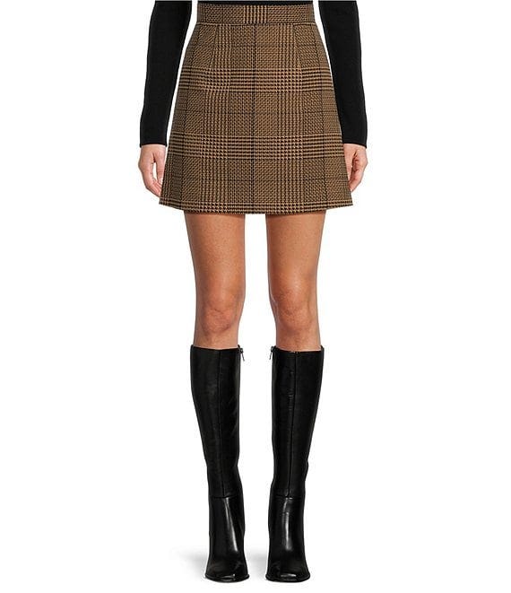 Rosy Houndstooth High Rise A-Line Mini Coordinating Skirt