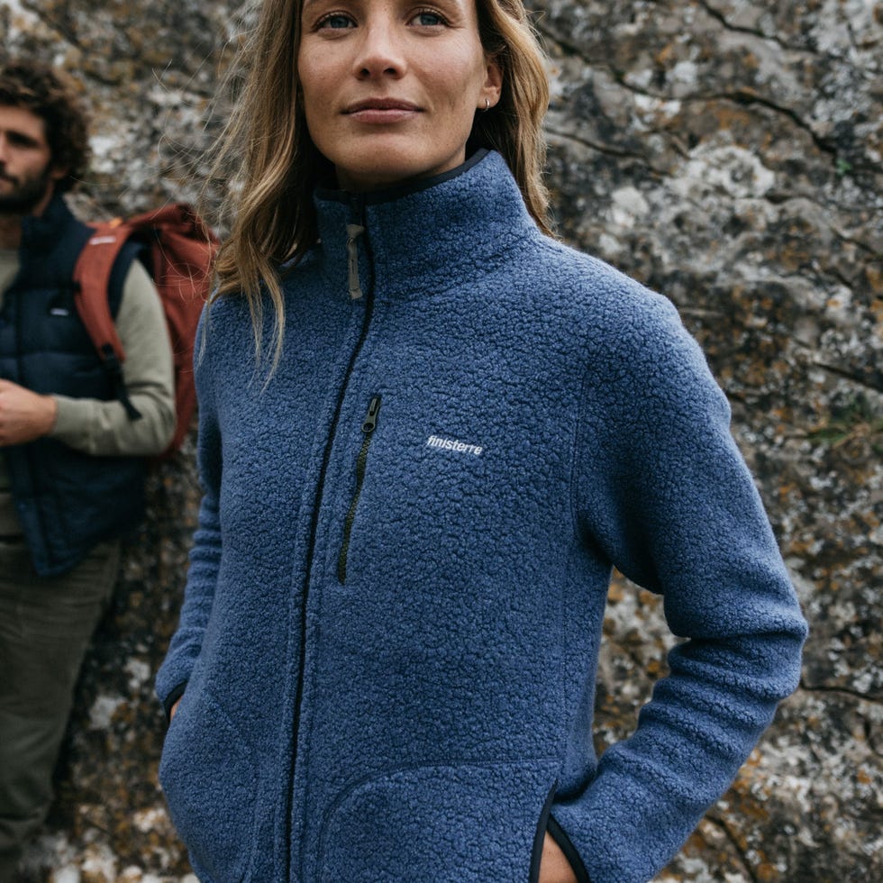 Recycled wool full zip fleece in coastal fjord Recycled wool full zip fleece in coastal fjord