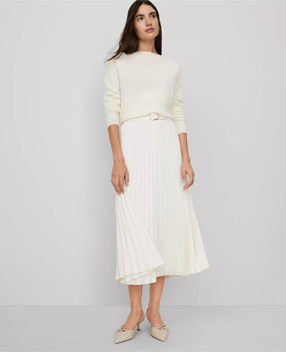 Belted Pleated Midi Skirt