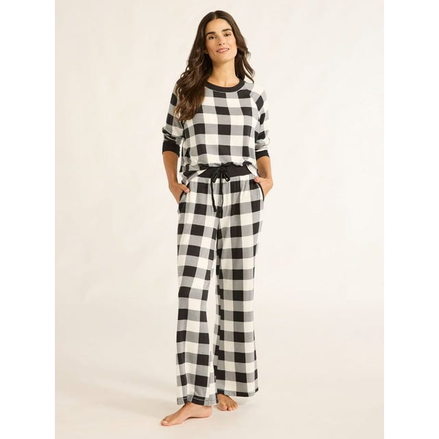 Women’s Brushed Jersey Top and Wide Leg Pants Pajama Set