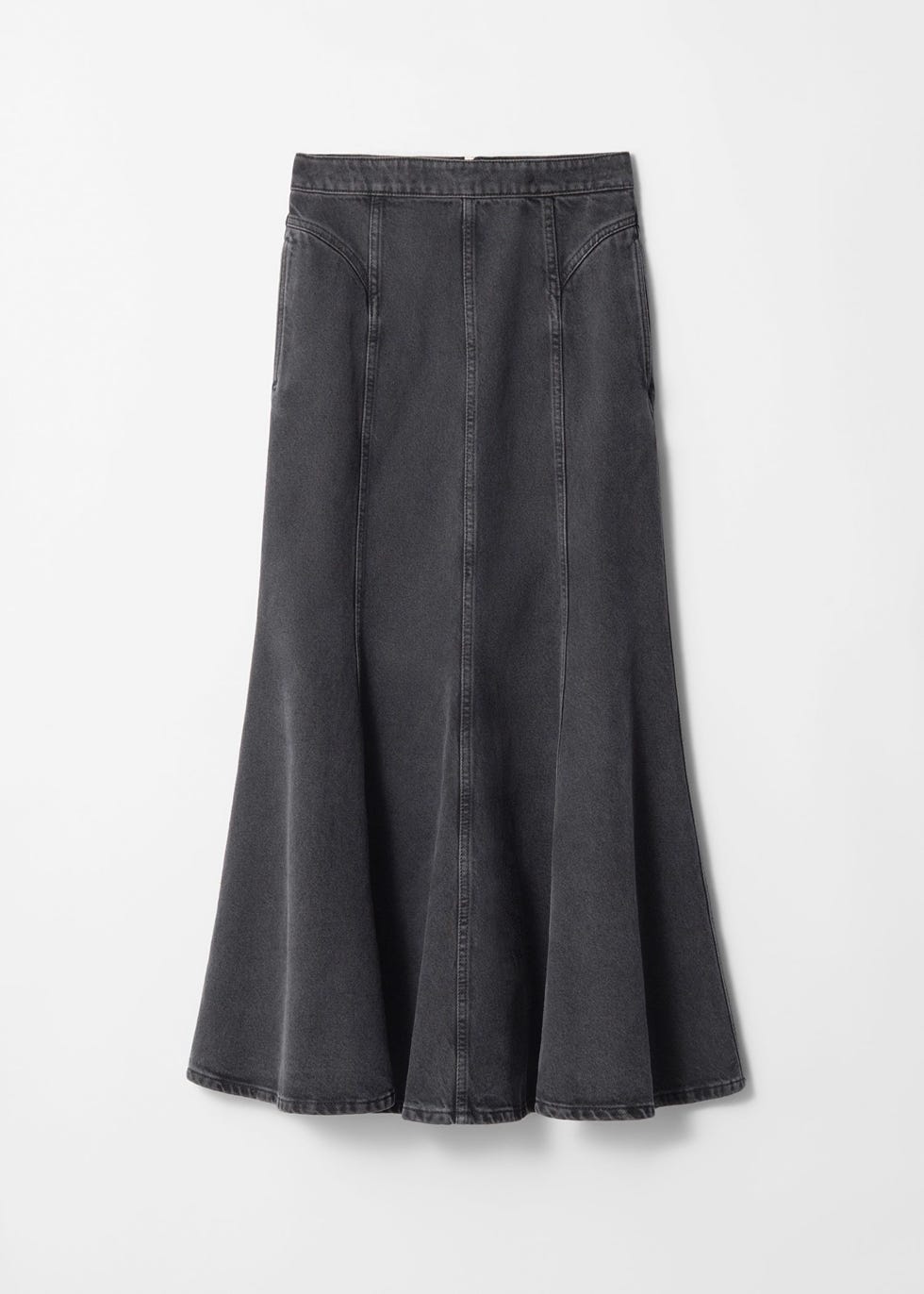 Pleated Denim Maxi Skirt