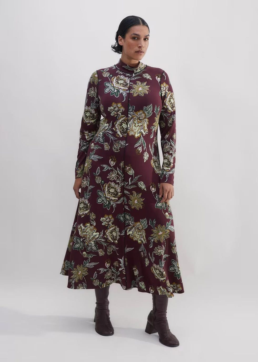 Rich Autumn Floral Print Maxi Dress