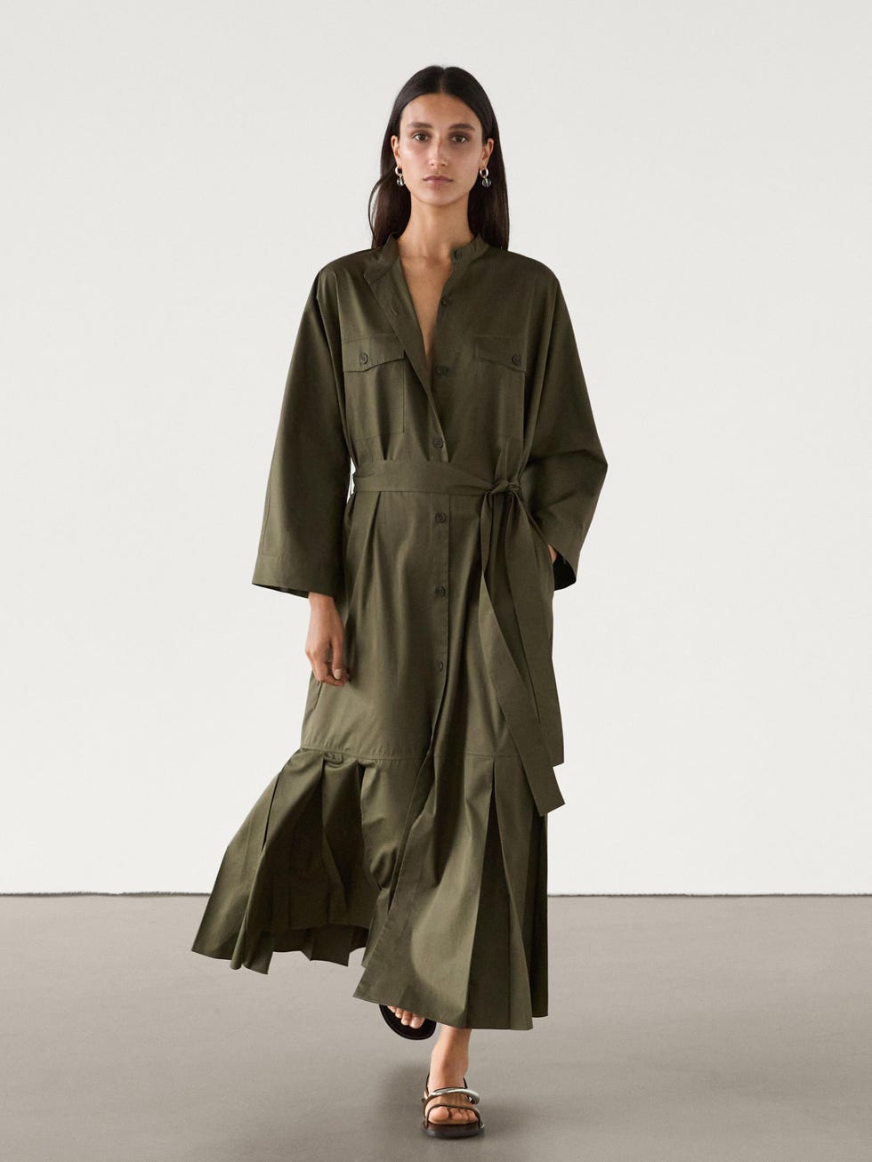 Cotton shirt dress with pleated details