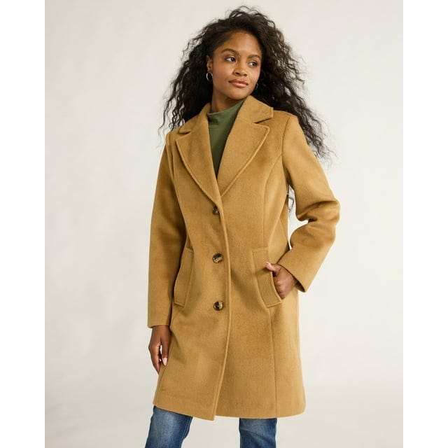 Faux Wool Solid Button-Front Jacket