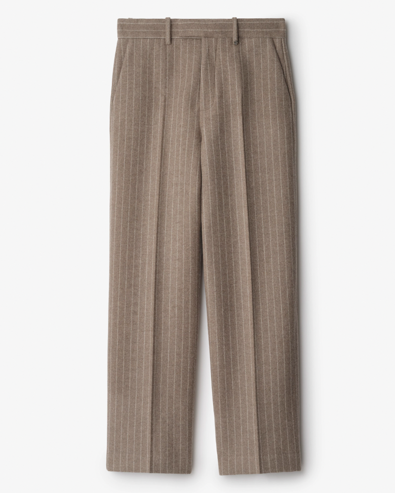 Pinstriped Wool Blend Tailored Trousers