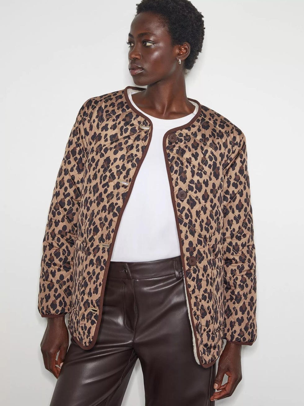 Rue Reversible Quilted Leopard Print Jacket  Brown