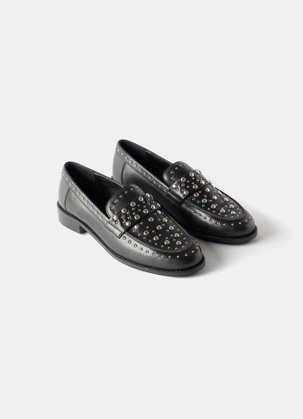 Black Leather Studded Penny Loafers