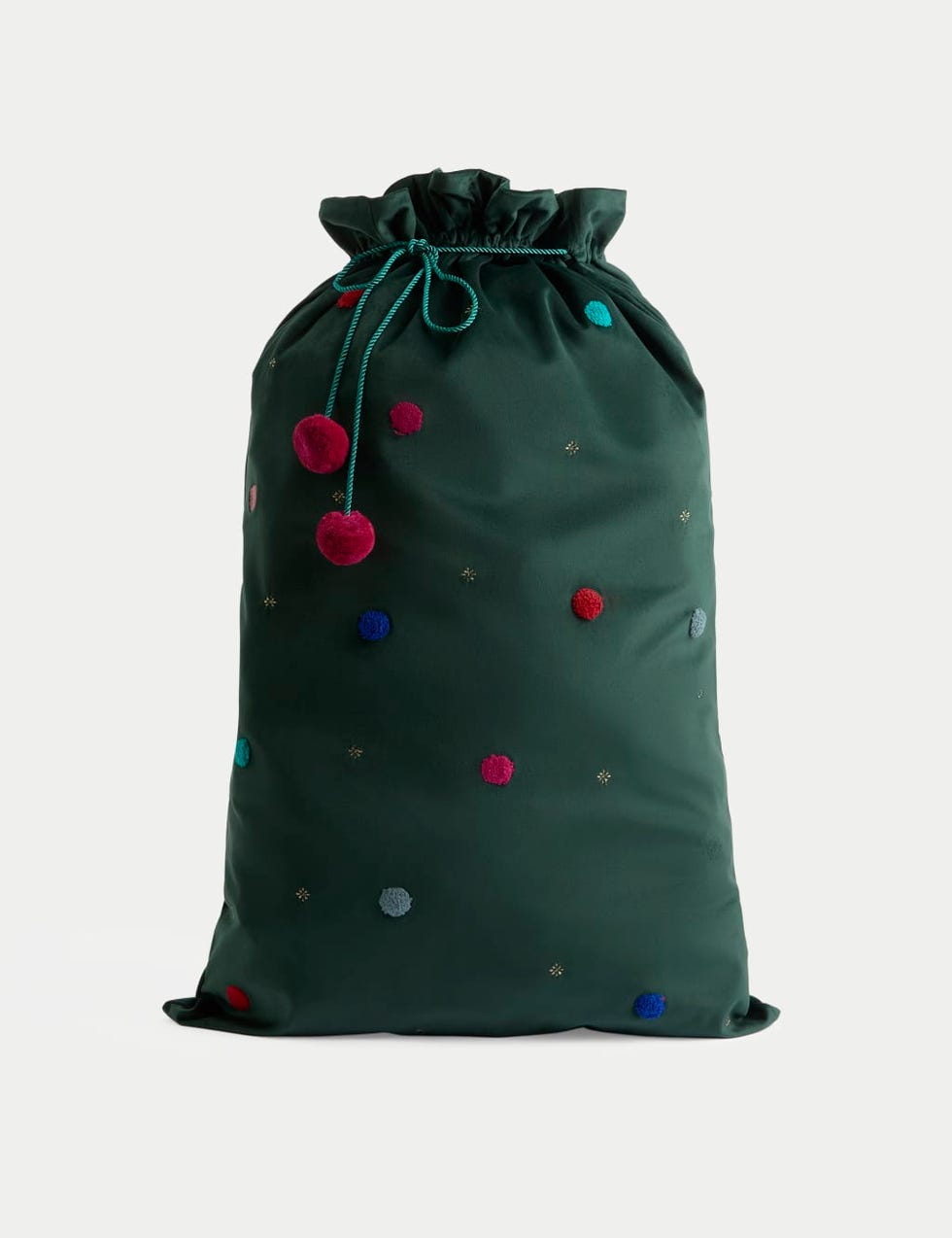 Green Velvet Pom Pom Sack