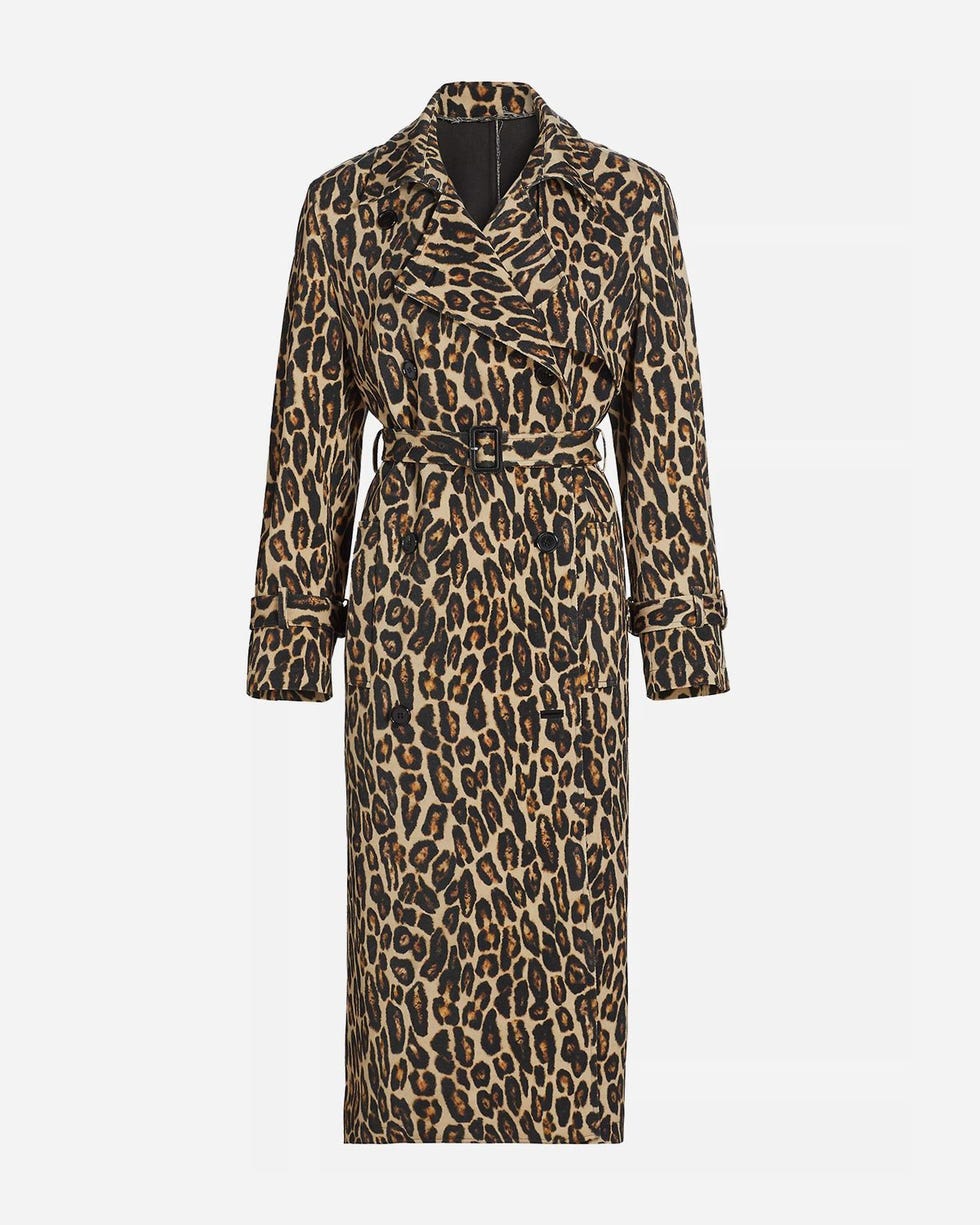 Relaxed Trench Coat in Leopard Wool