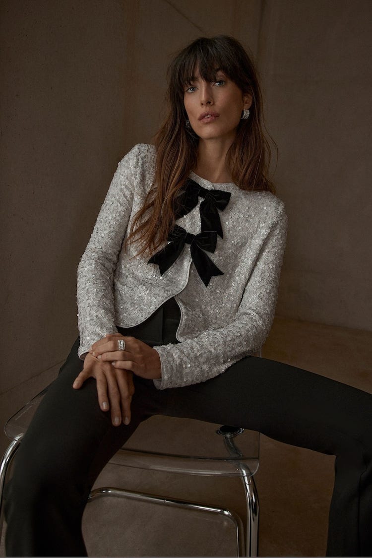 White Sequin Bow Jacket