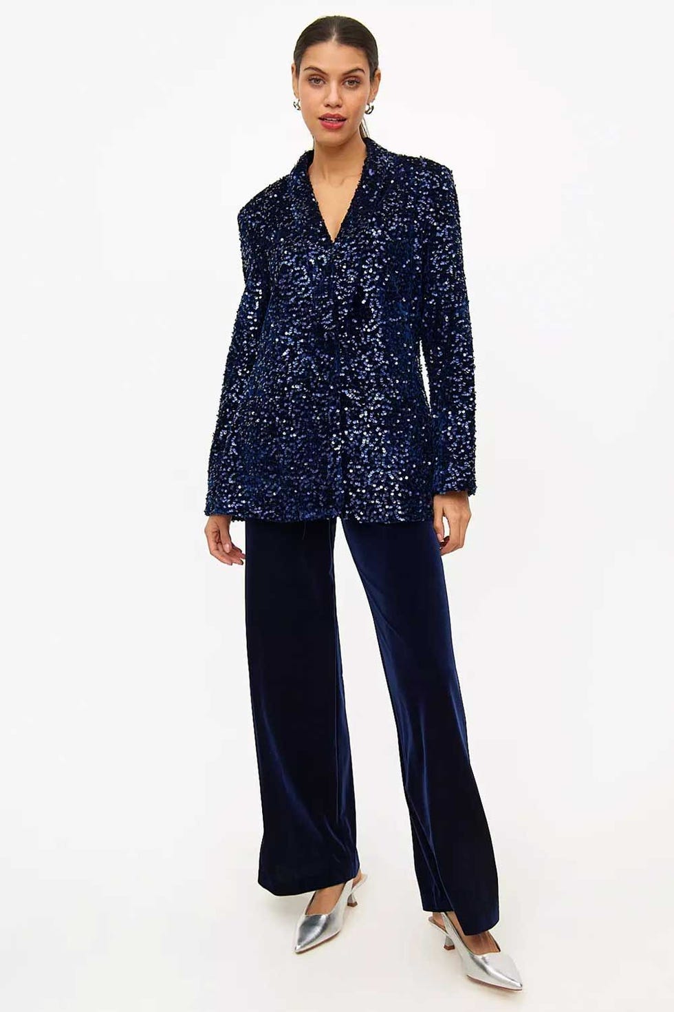 Navy Sequin Embellished Relaxed Blazer