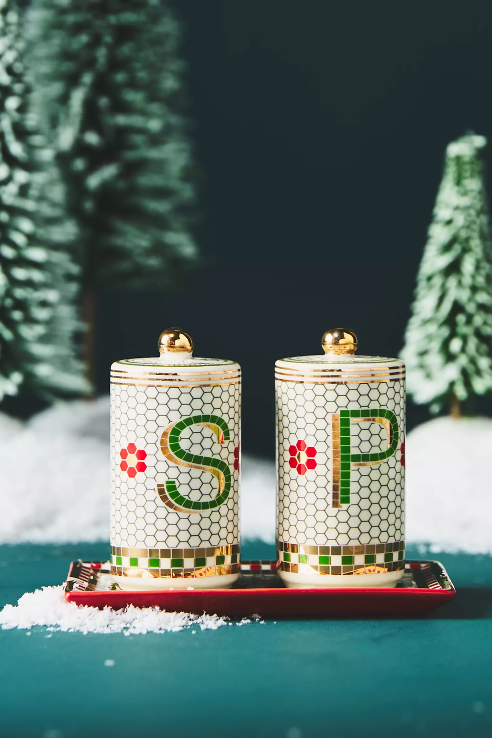 Festive Tile Stoneware Salt & Pepper Shakers