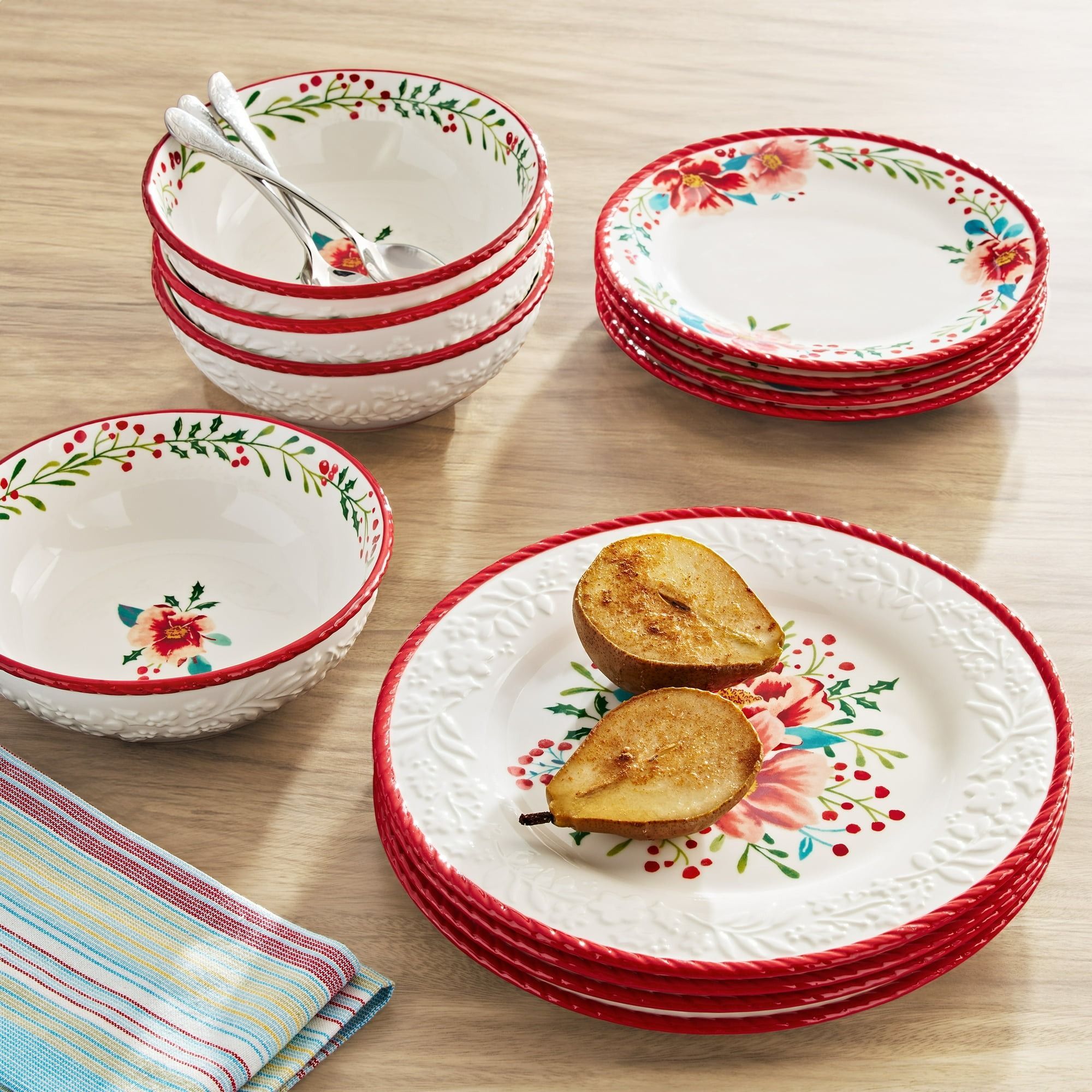 Brand New The Pioneer Woman Gingham Red 12-Piece Dinnerware Set hotsell