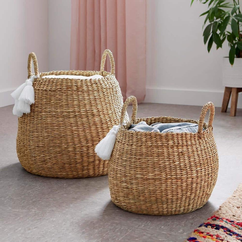Natural Water Hyacinth Decorative Baskets (Set of 2) Natural Water Hyacinth Decorative Baskets (Set of 2)