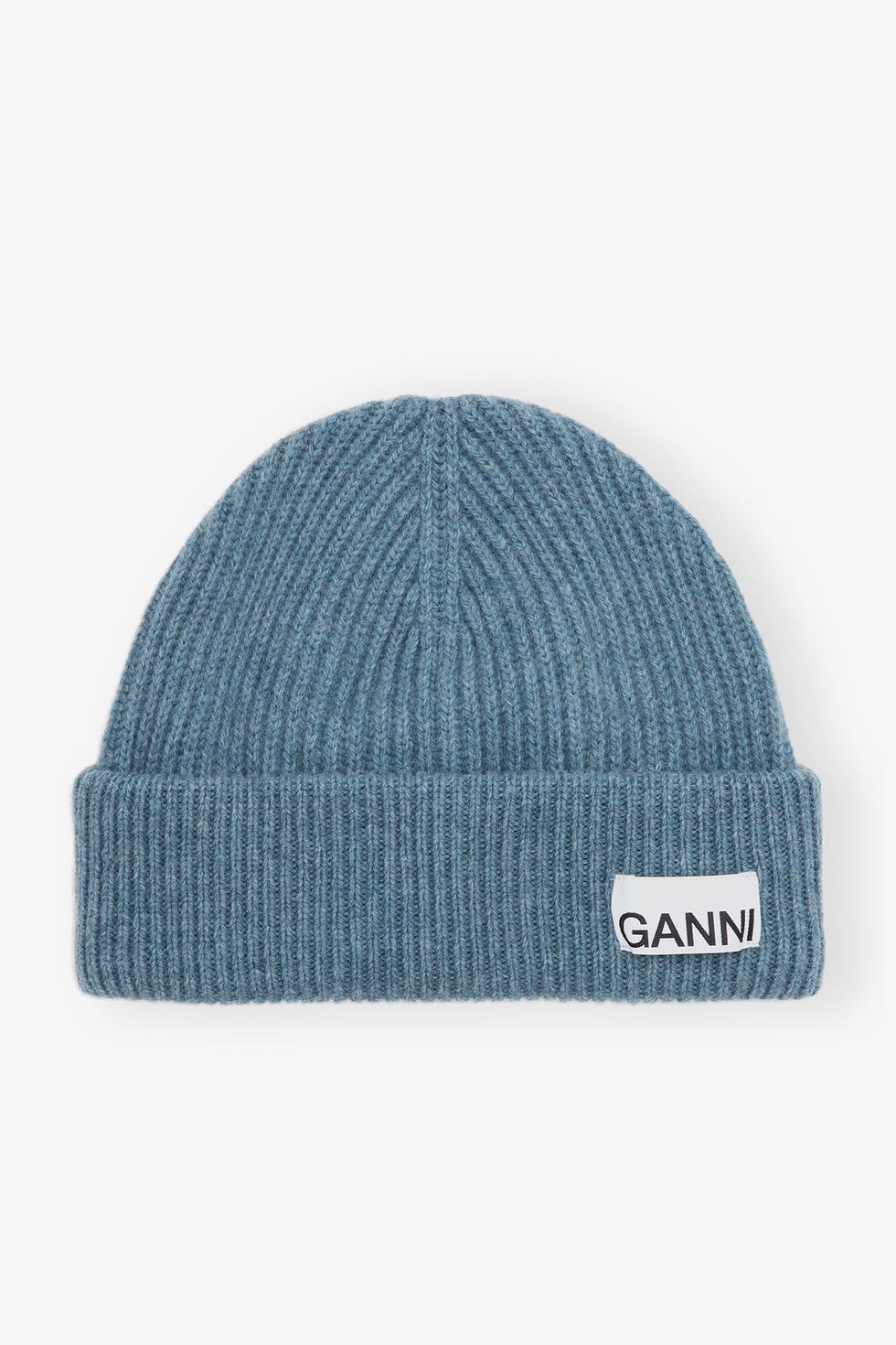 Blue Fitted Rib Knit Wool Beanie