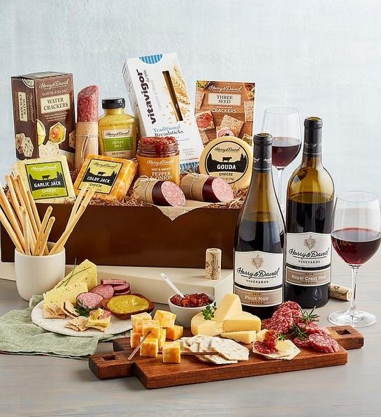 Gift box with meat, cheese and wine