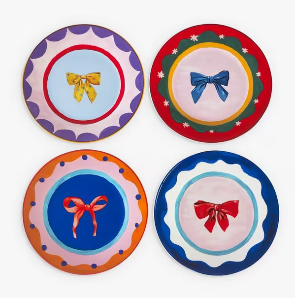 Eleanor Bowmer Fabulously Festive Bow Stoneware Cake Plates  Set of 4  19cm  Multi
