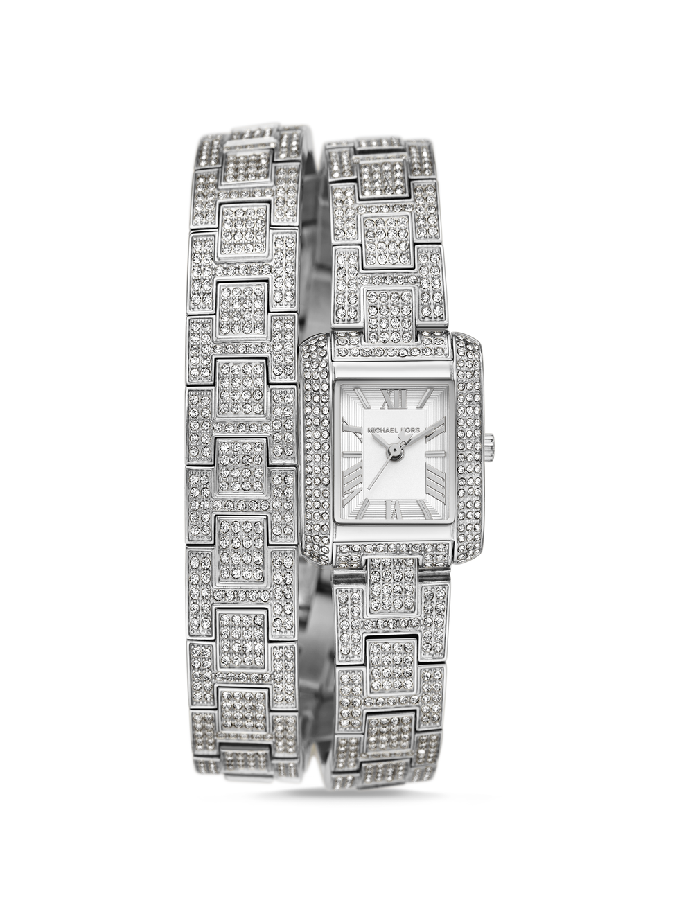 Petite Emery Pavé Silver-Tone Double Wrap Watch