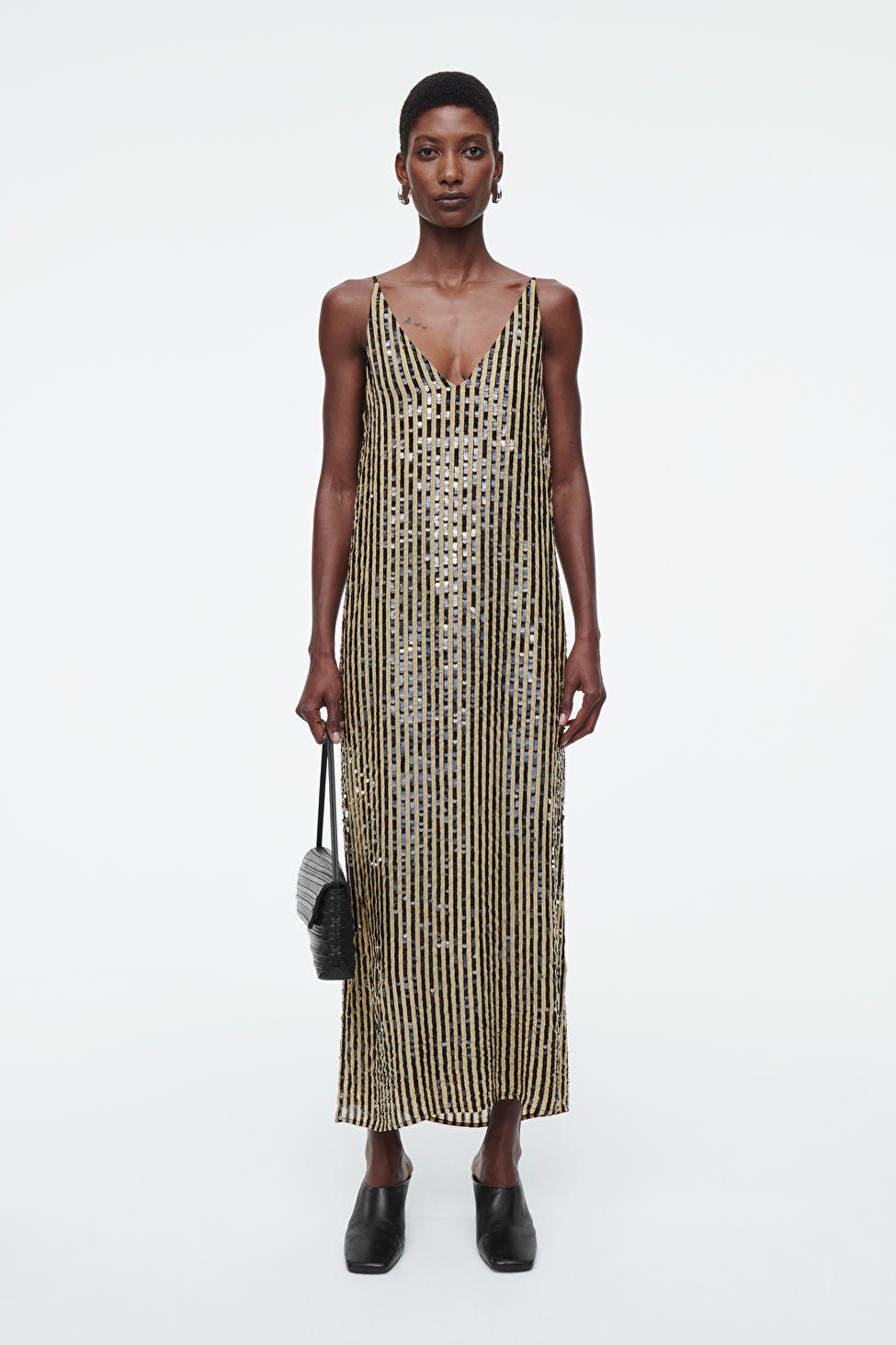 Striped seqinned slip dress