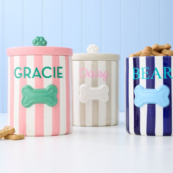 Striped Ceramic Dog Treat Jar