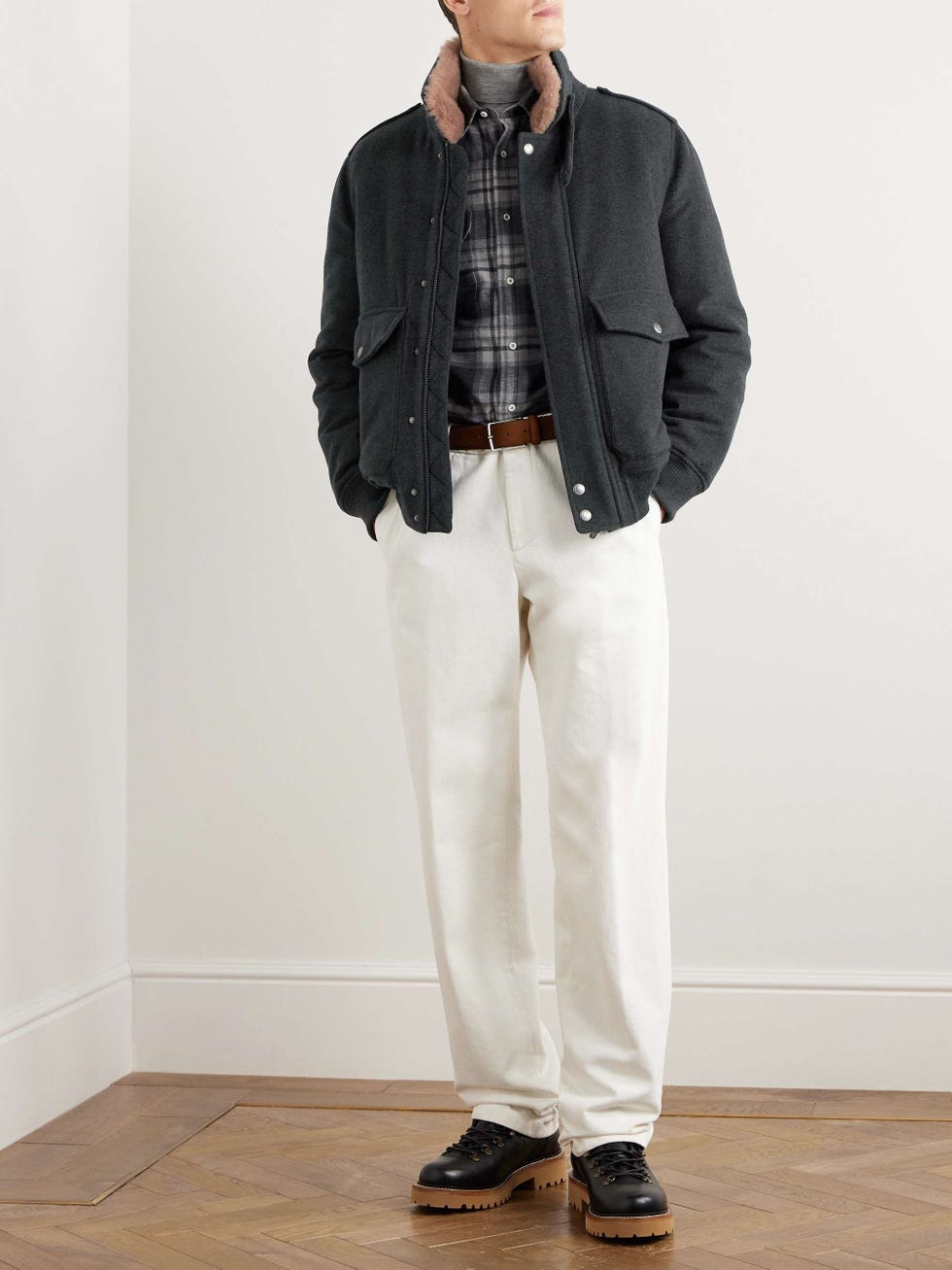 Shearling-Trimmed Cashmere Bomber Jacket