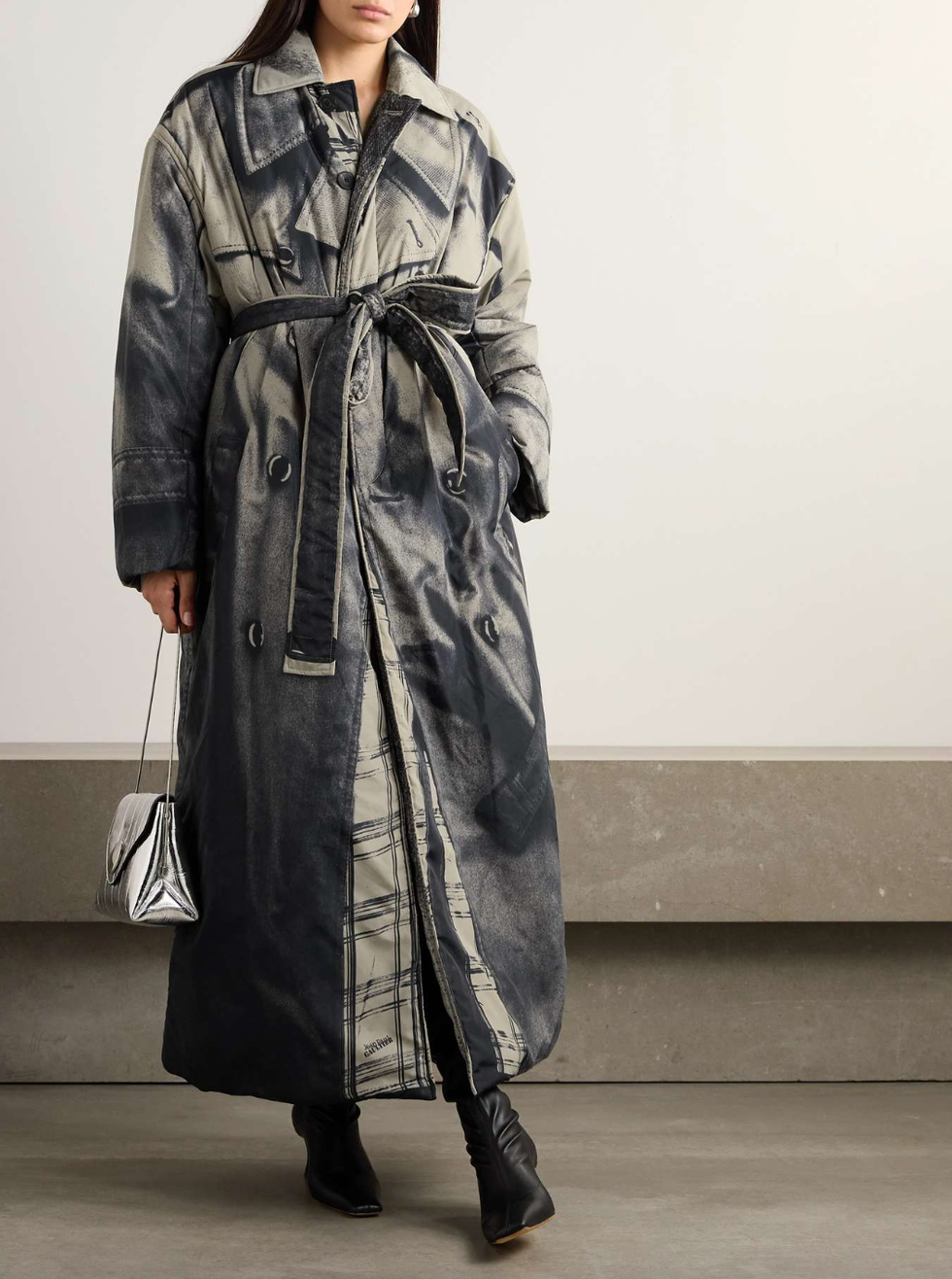 Belted Padded Printed Cotton-Gabardine Trench Coat