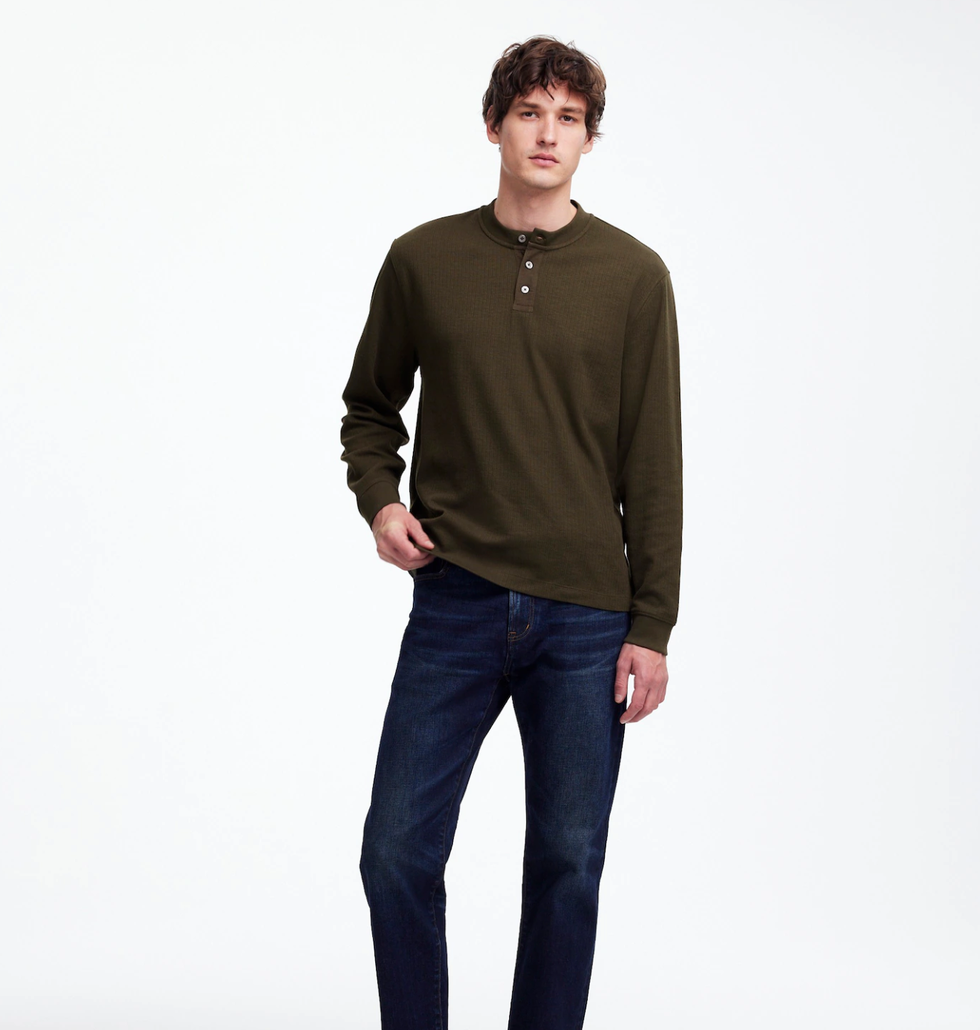 Textured Long-Sleeve Henley Tee