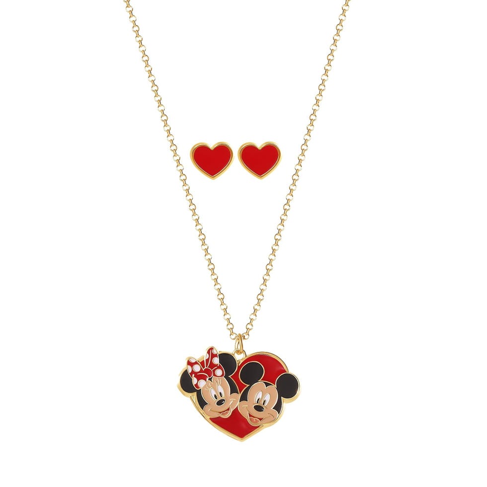 Minnie and Mickey Mouse Heart Pendant and Earring Set